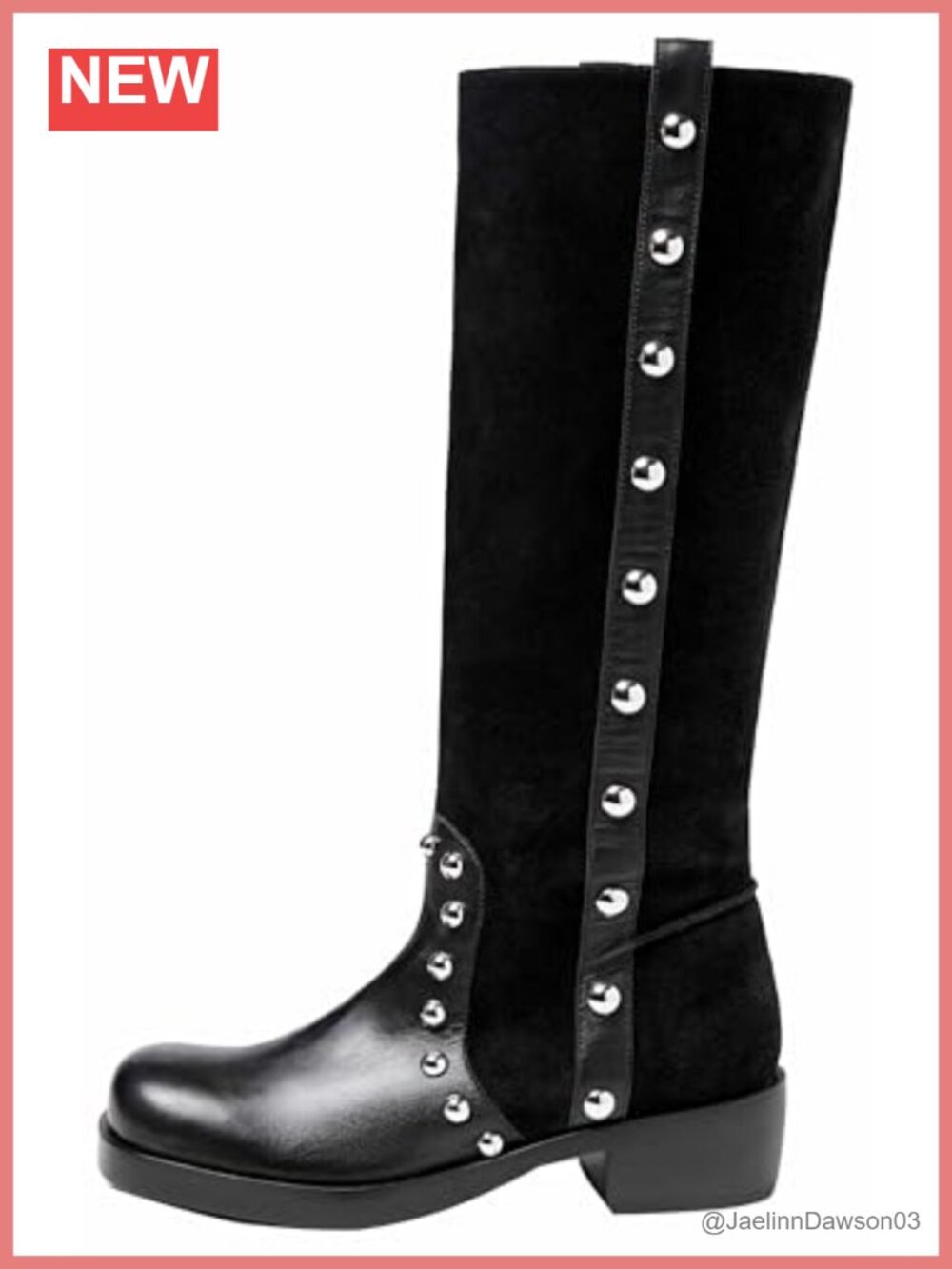 Women's Metal Stud Knee-High Tall Boots Pull-On Comfort Sole